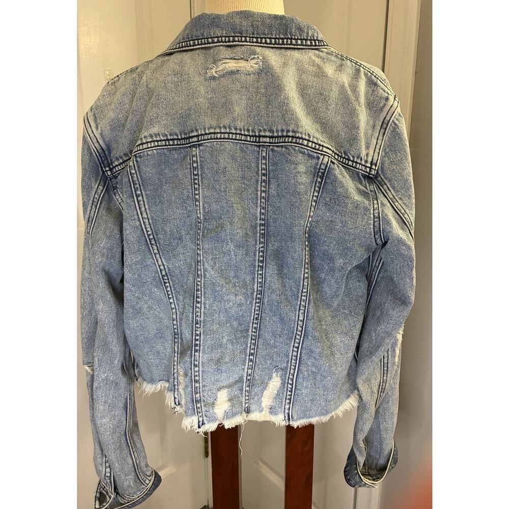 Hidden Jeans Distressed Cropped Soft Denim Jacket Light Wash Raw Hem Large - Picture 2 of 12